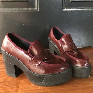 Topshop Platform Brogues in Burgundy